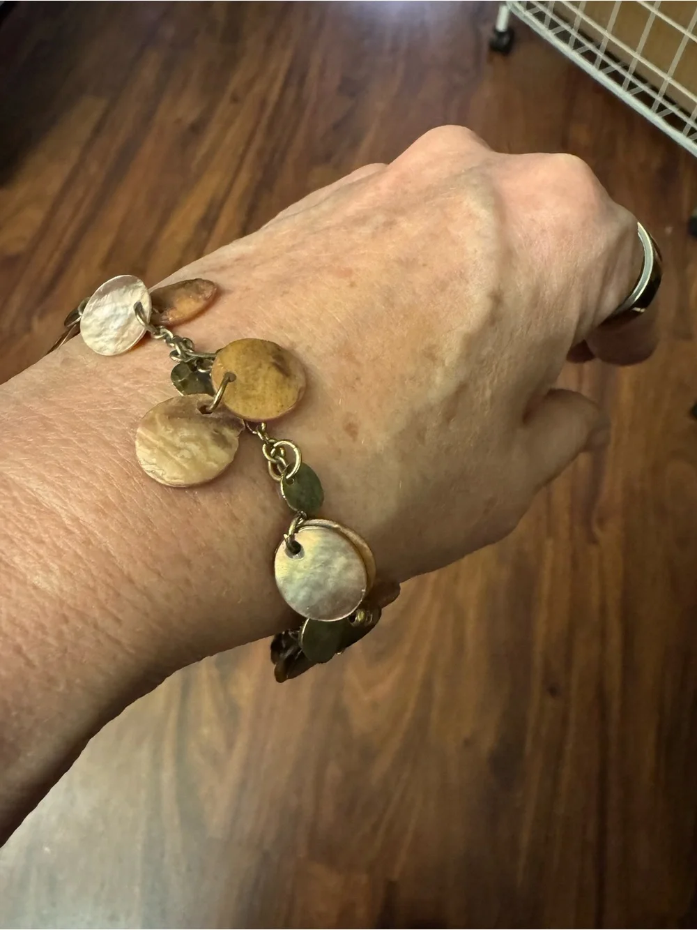 Disc Charm Bracelet – Iridescent Shell and Metal Discs
